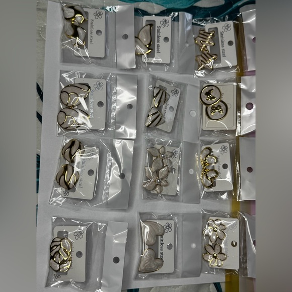 Gold Floral and Geometric Stainless Steel Necklace Set - 8 Pieces - Picture 3 of 4